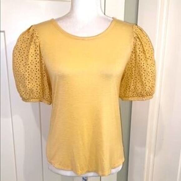 Cupio Tops - Cupio Puff Sleeve Blouse - Size L Butter Yellow Cottagecore